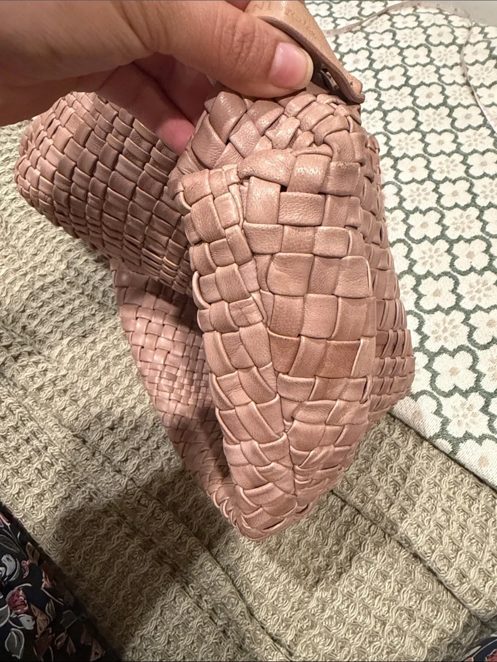 FALORNI Italy Woven Leather Shoulder Bag in Dusty Rose
